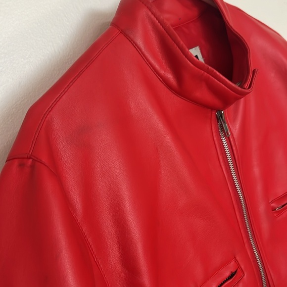 Vintage Y2K Red Vegan Leather Bomber Jacket - Picture 7 of 16